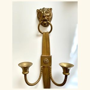 Antique Brass Lion Wall Sconce/Candle Holder